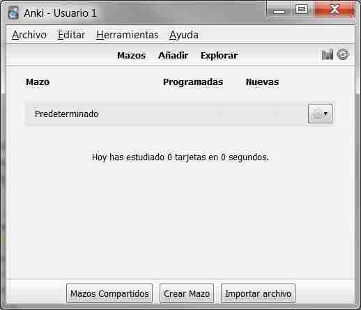 Pantalla principal de aplicación de escritorio ANKI