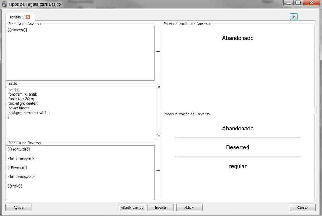 Pantalla configuración de campos - ANKI tutorial