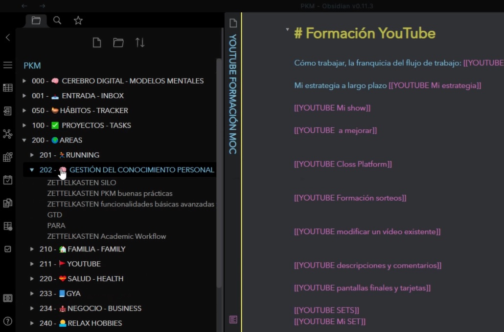 Subcarpeta Gestión del conocimiento personal - Metodologías de productividad GTD PARA y Zettelkasten