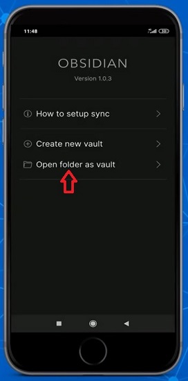 Pantalla principal de app móvil Obsidian