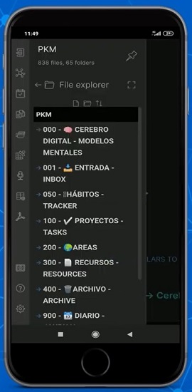 App móvil Obsidian instalada en Android