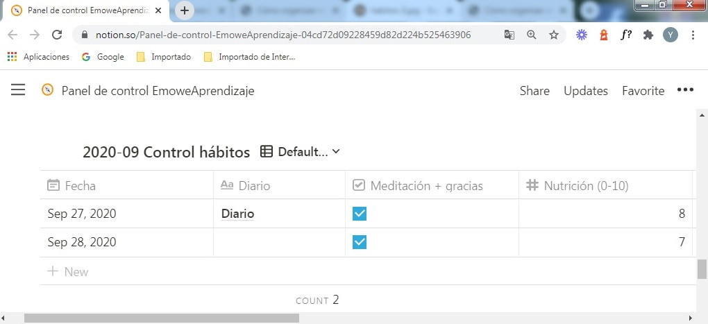 Forma como organizo mis hábitos en Notion
