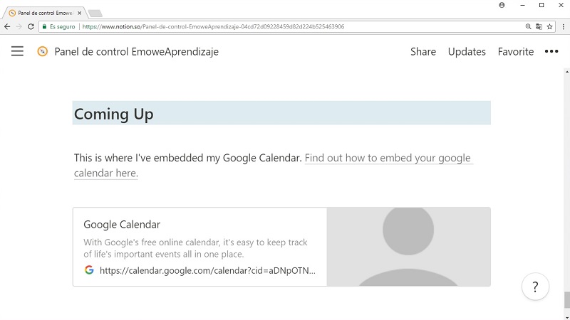 Acceso a Google Calendar - Panel Notion