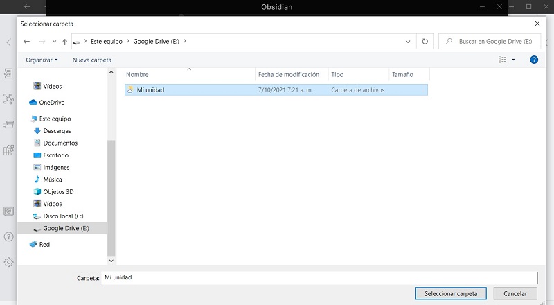 Unidad local Google Drive - Mi unidad.