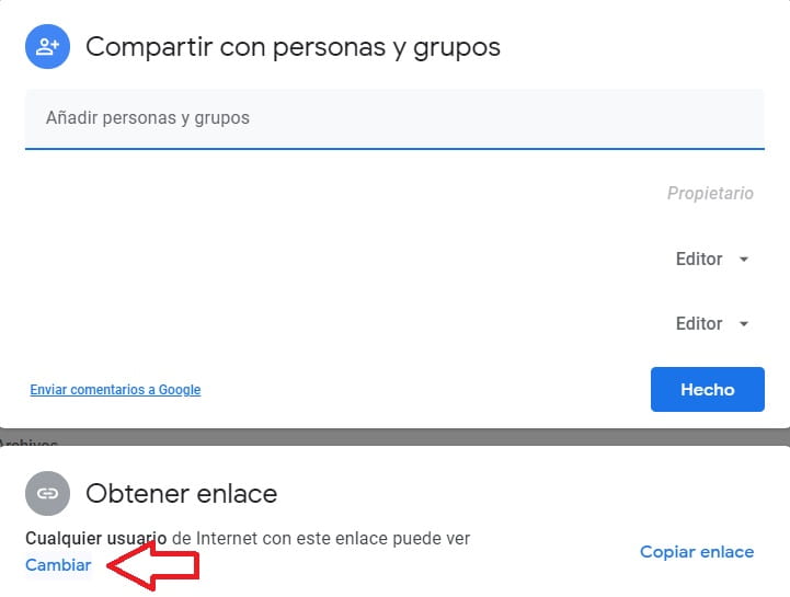 Opción para asignar permisos de carpeta