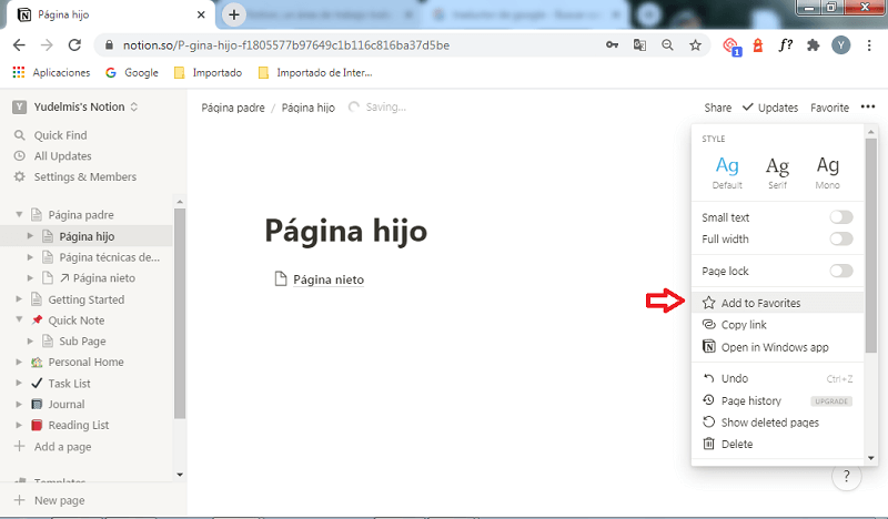 como configurar notion: Add to favorites
