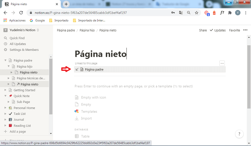 Enlace página padre