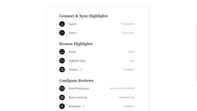 Dashboard Readwise - Herramienta capturar subrayar pdfs