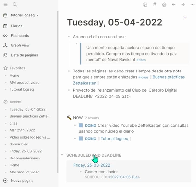 Nota diaria que muestra tarea programada